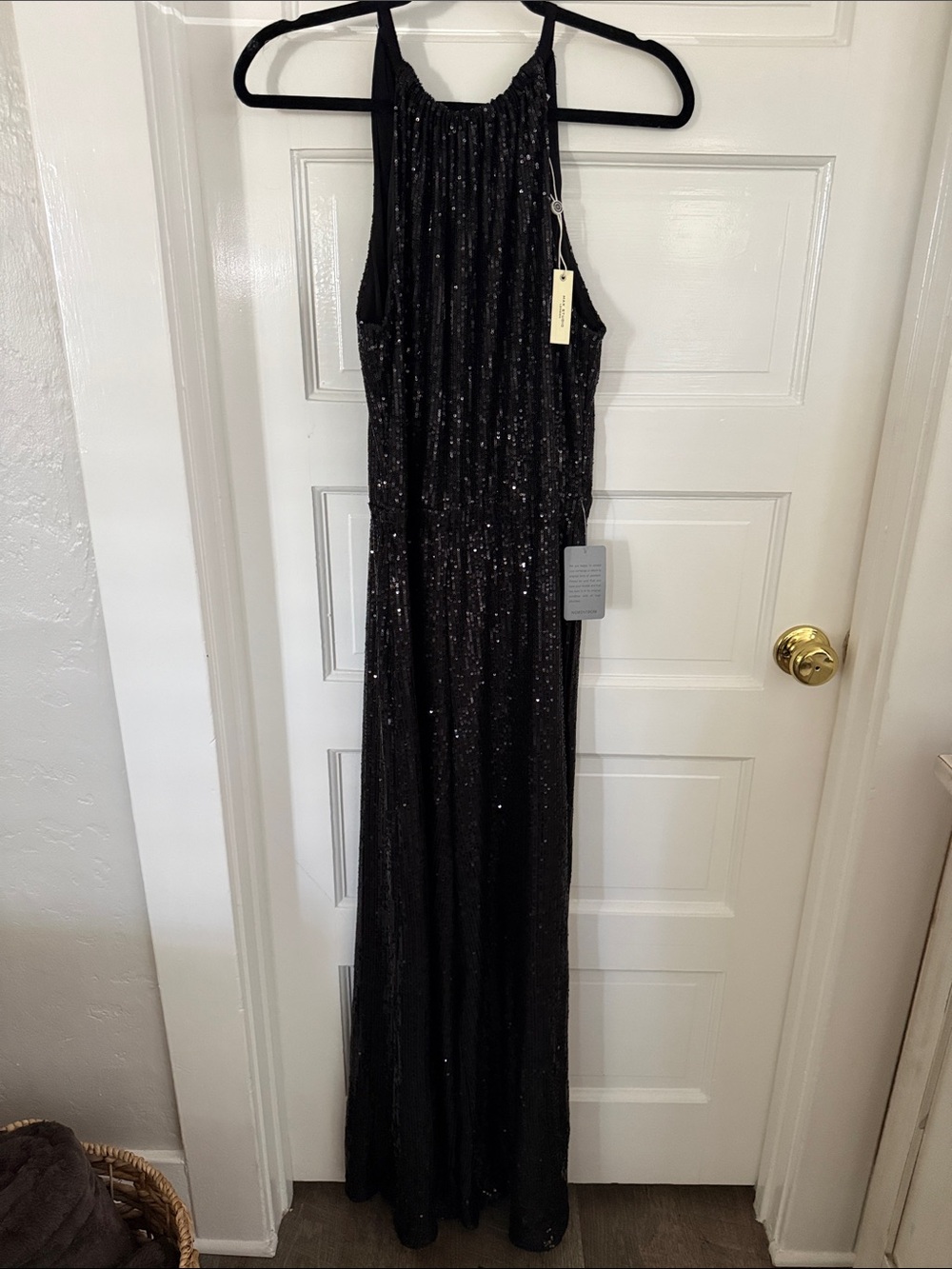 Max Studio Black Sequin Halter Evening Jumpsuit